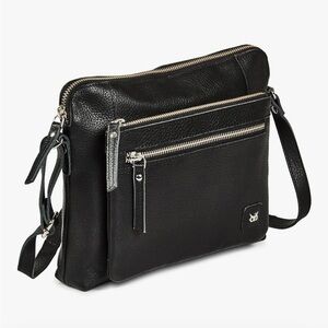 Wise Owl Women’s Black Genuine Leather Pebbled Zipper Crossbody Bag